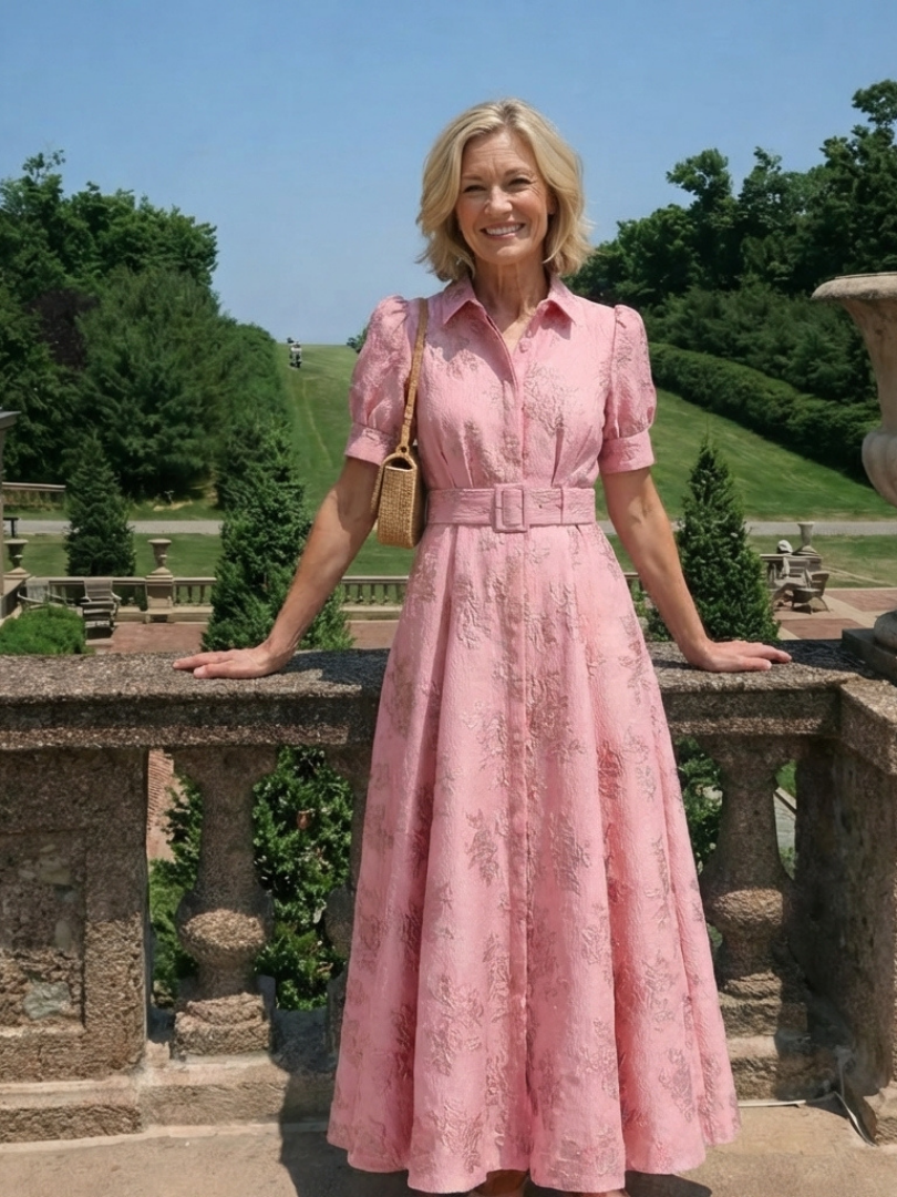 SAOIRSE | SHORT SLEEVE BELTED FLORAL TEXTURED MAXI SHIRT DRESS