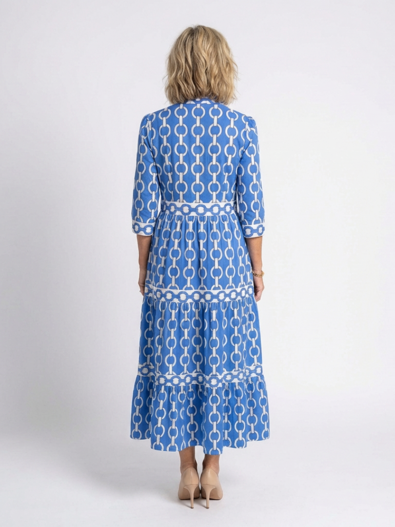 ROSALIND | THREE QUARTER SLEEVE CHAIN PATTERN MIDI DRESS