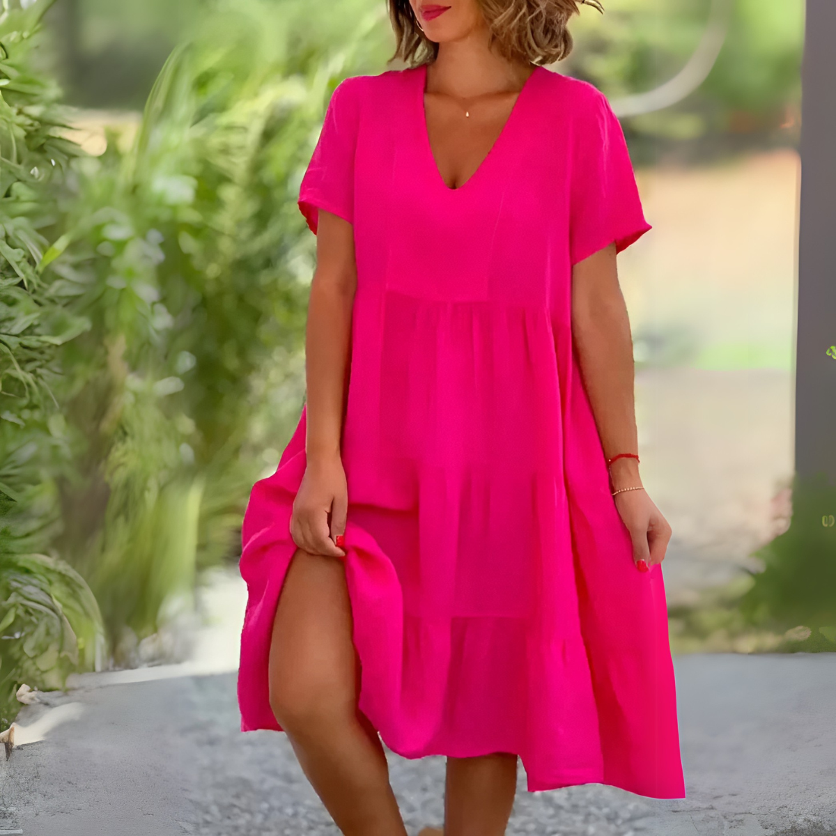 TABITHA | LOOSE TUMMY COVERING V-NECK DRESS