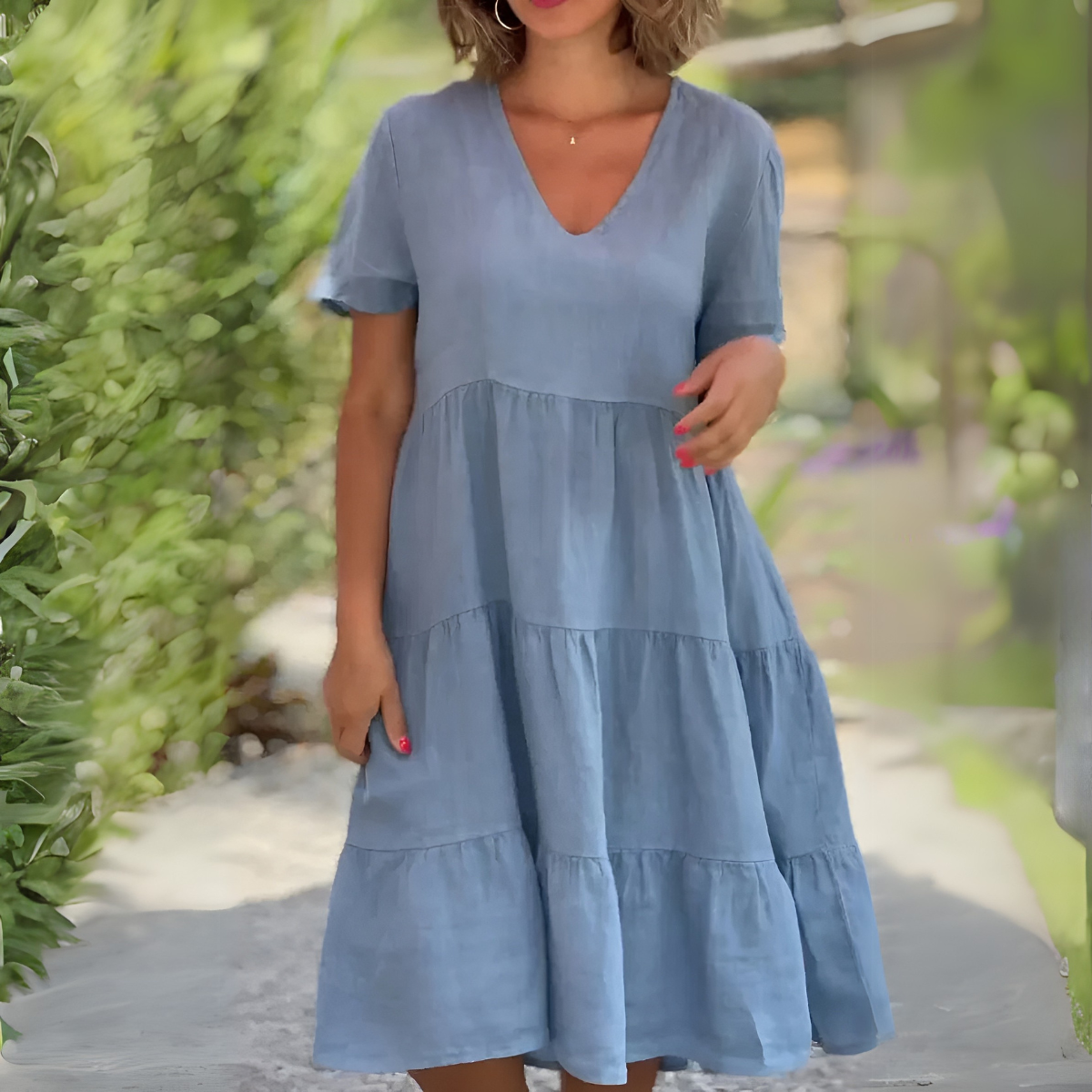 TABITHA | LOOSE TUMMY COVERING V-NECK DRESS