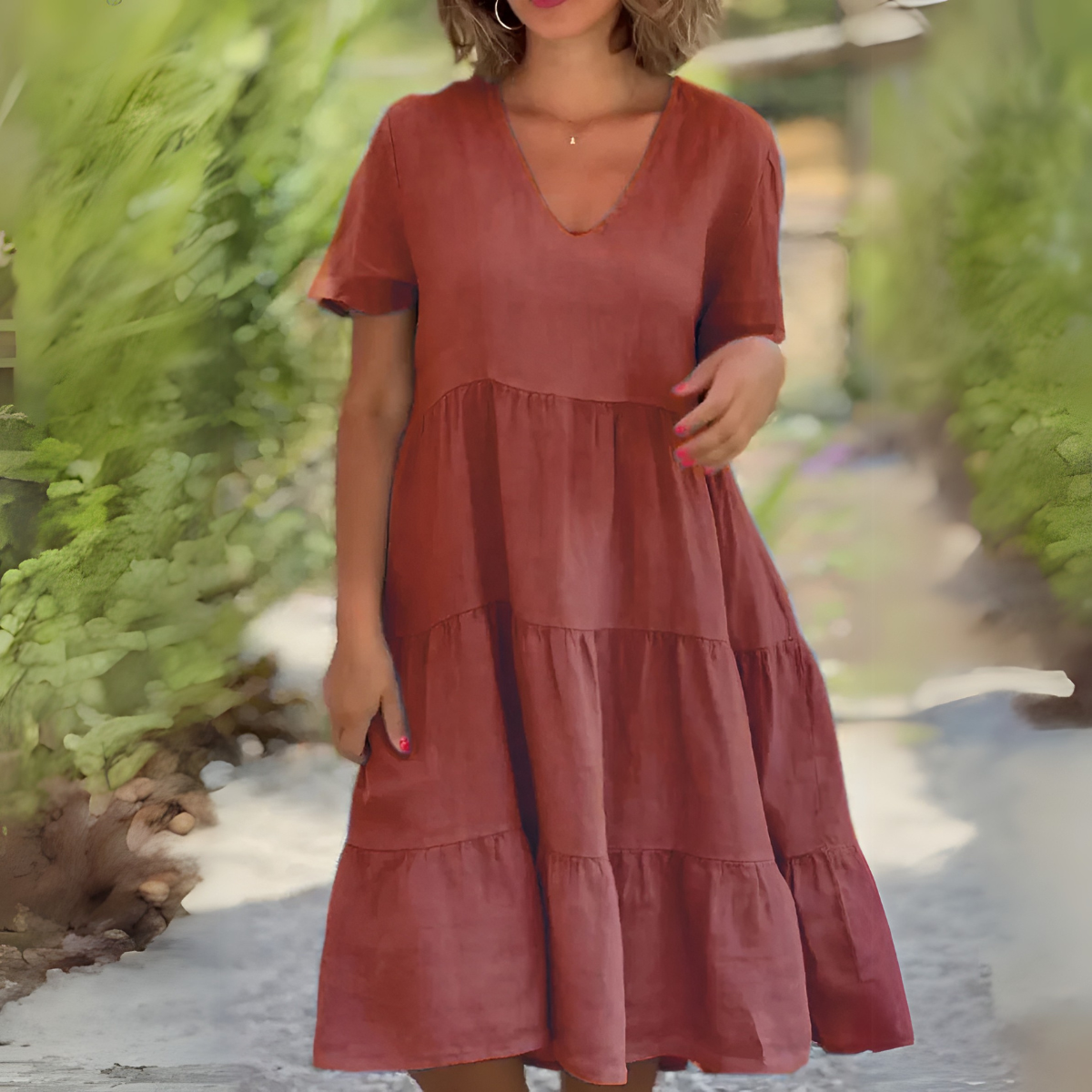 TABITHA | LOOSE TUMMY COVERING V-NECK DRESS