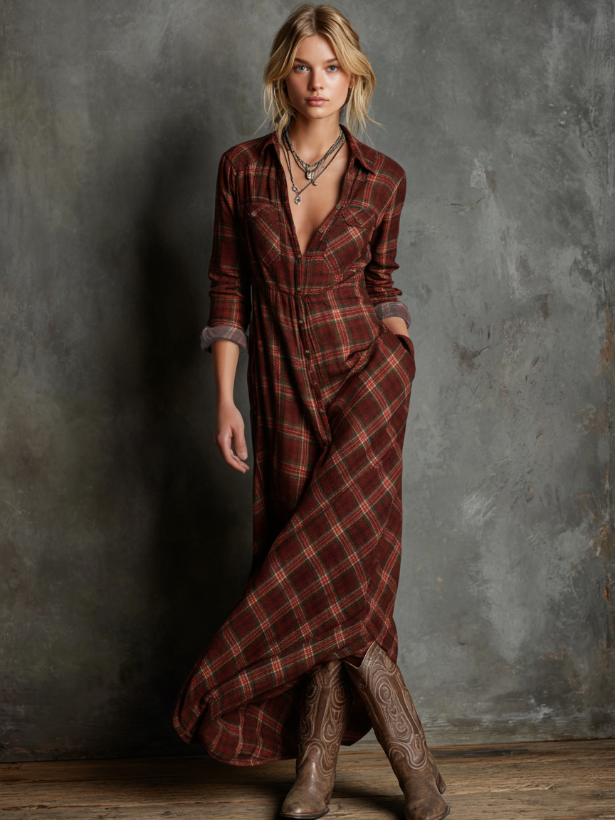 ALIENE | CLASSIC PLAID SHIRT DRESS