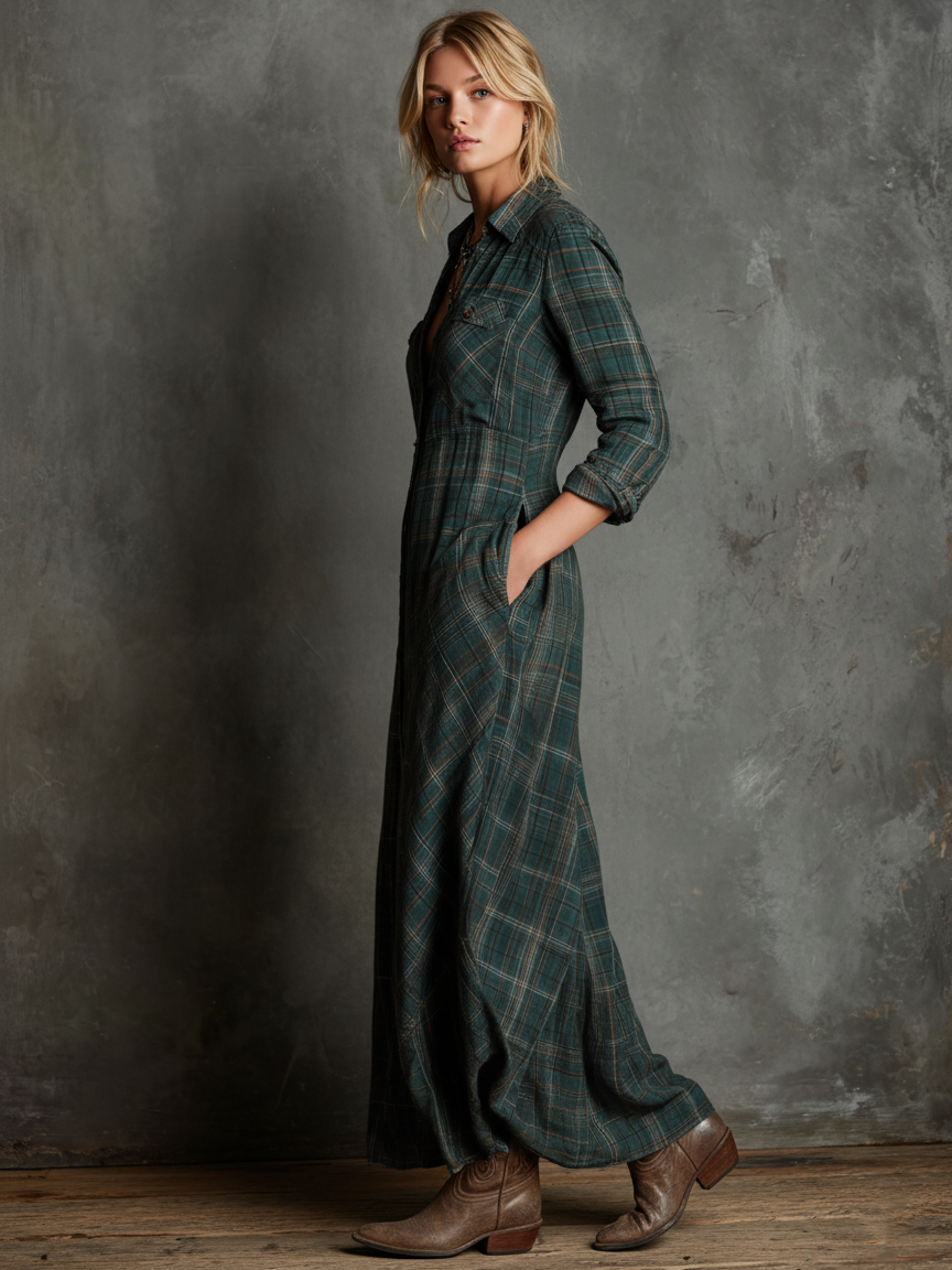 ALIENE | CLASSIC PLAID SHIRT DRESS