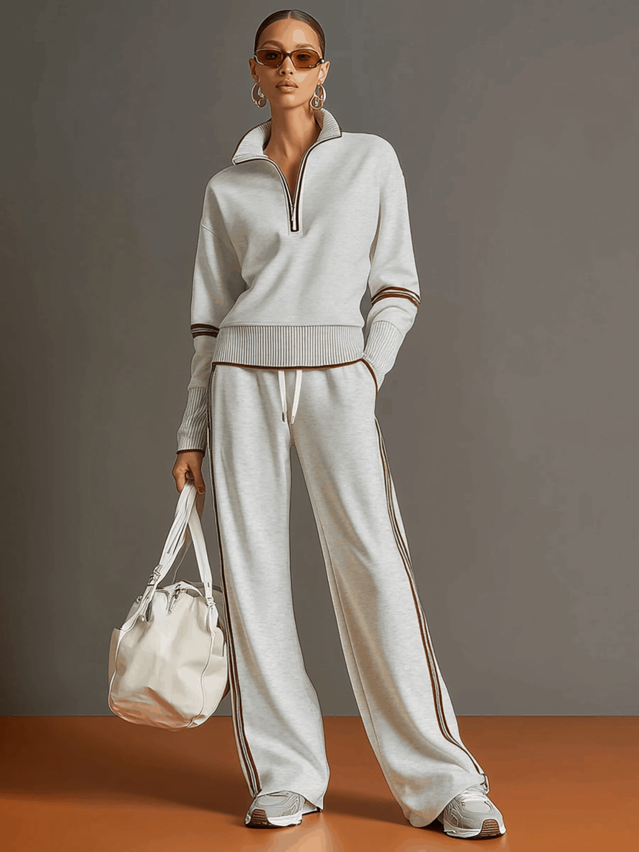 MARIETTA | ZIP-NECK WIDE-LEG TWO-PIECE SET