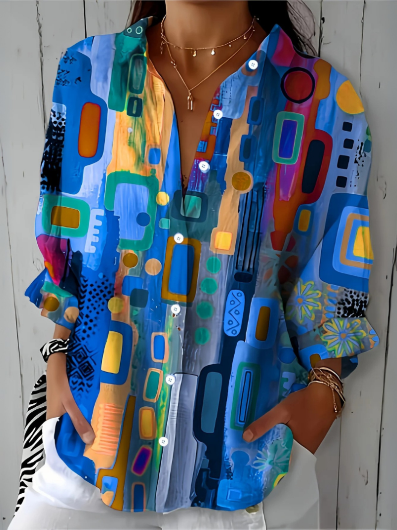 CATALINA | VIBRANT ARTISTIC BUTTON-UP BLOUSE