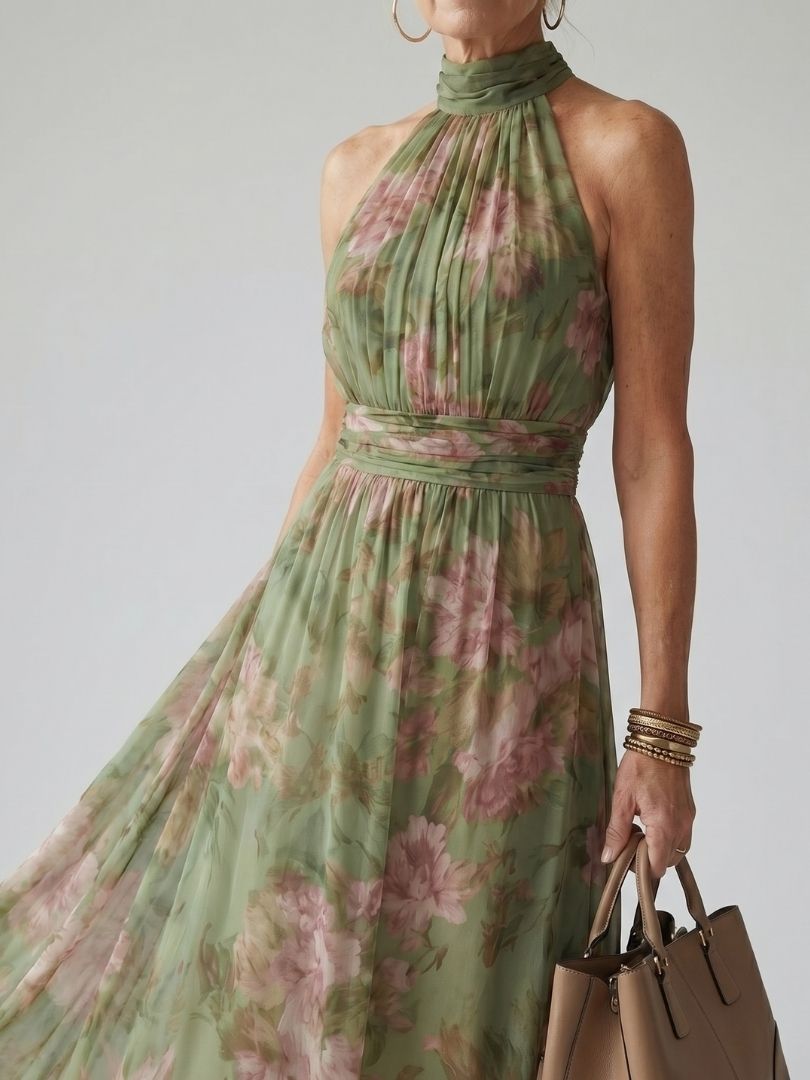 CELESTE | DEFINED WAIST LIGHT TUMMY COVERAGE FLORAL MIDI DRESS