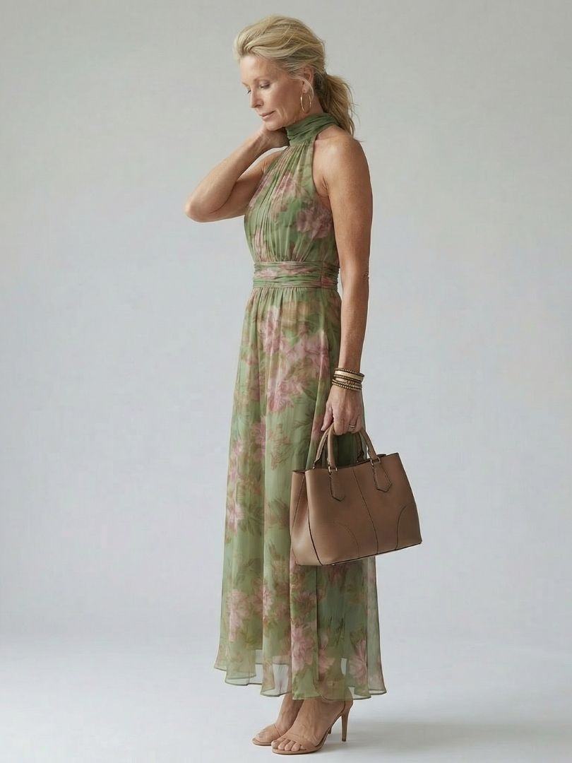 CELESTE | DEFINED WAIST LIGHT TUMMY COVERAGE FLORAL MIDI DRESS