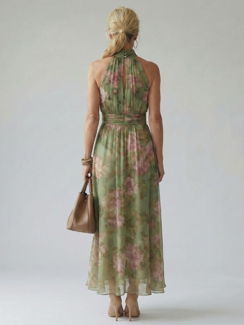 CELESTE | DEFINED WAIST LIGHT TUMMY COVERAGE FLORAL MIDI DRESS