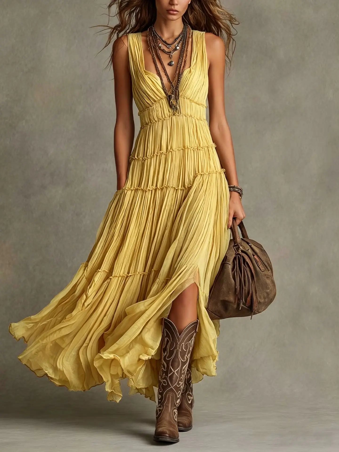 IRIS | LAYERED PLEATED MAXI DRESS