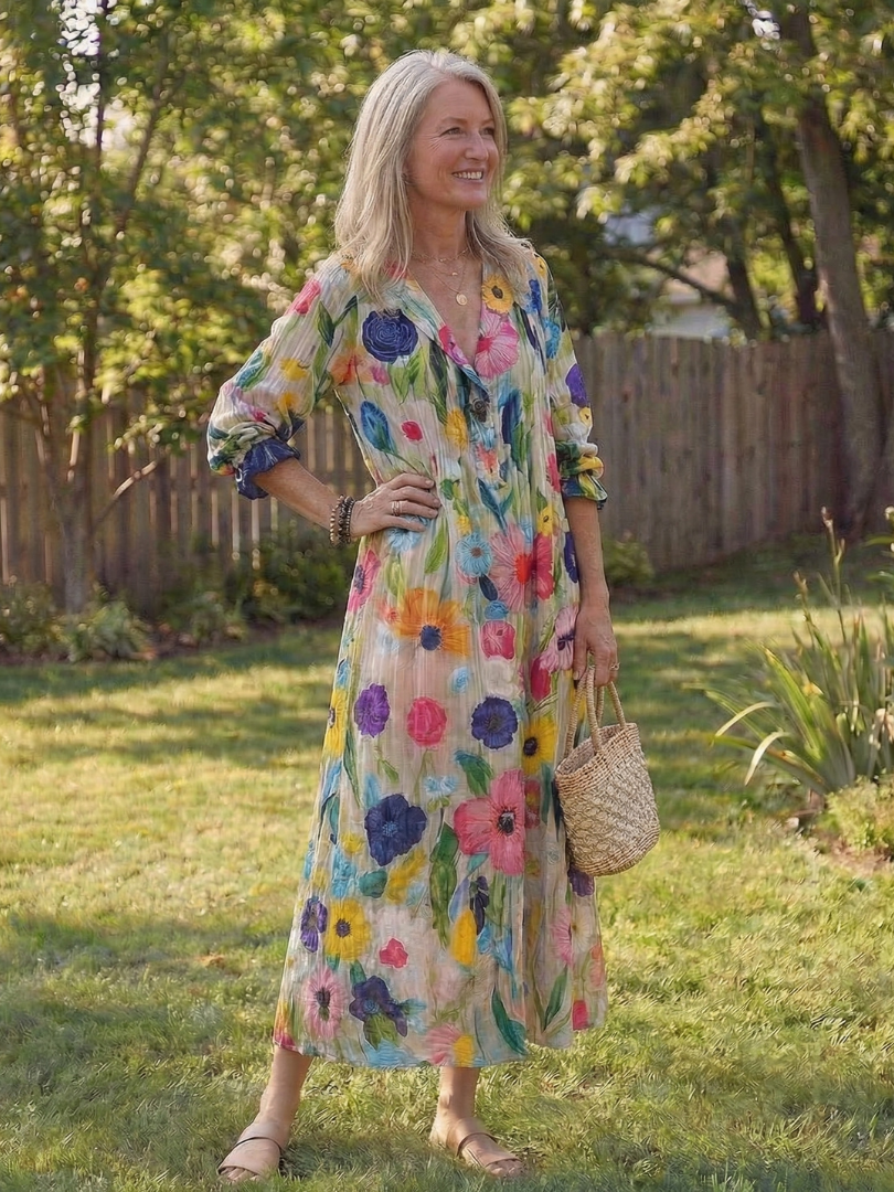 THALIA | ELEGANT BOTANICAL FLOW MAXI DRESS