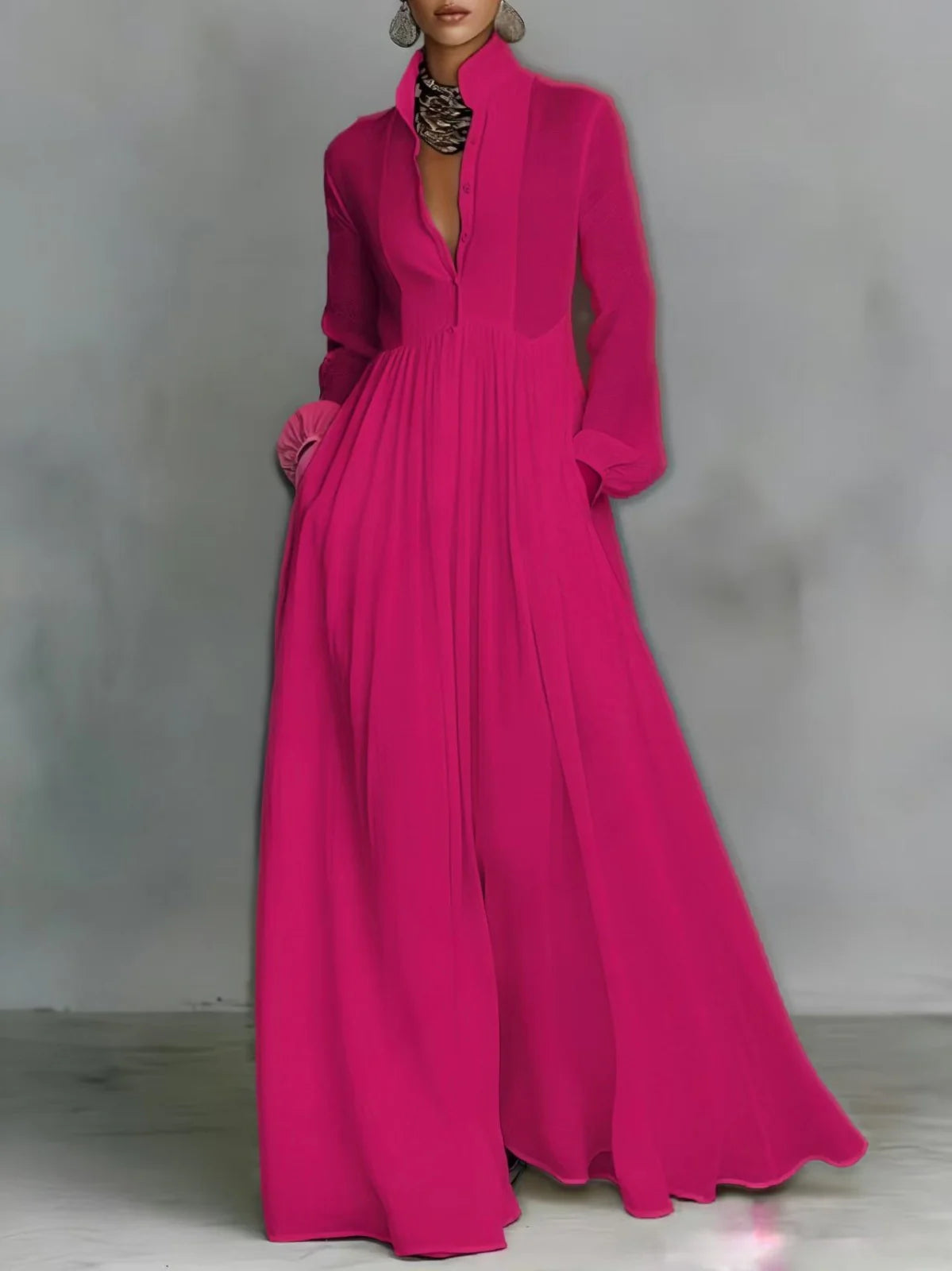 SELENA | FLOWING BUTTON-FRONT MAXI DRESS
