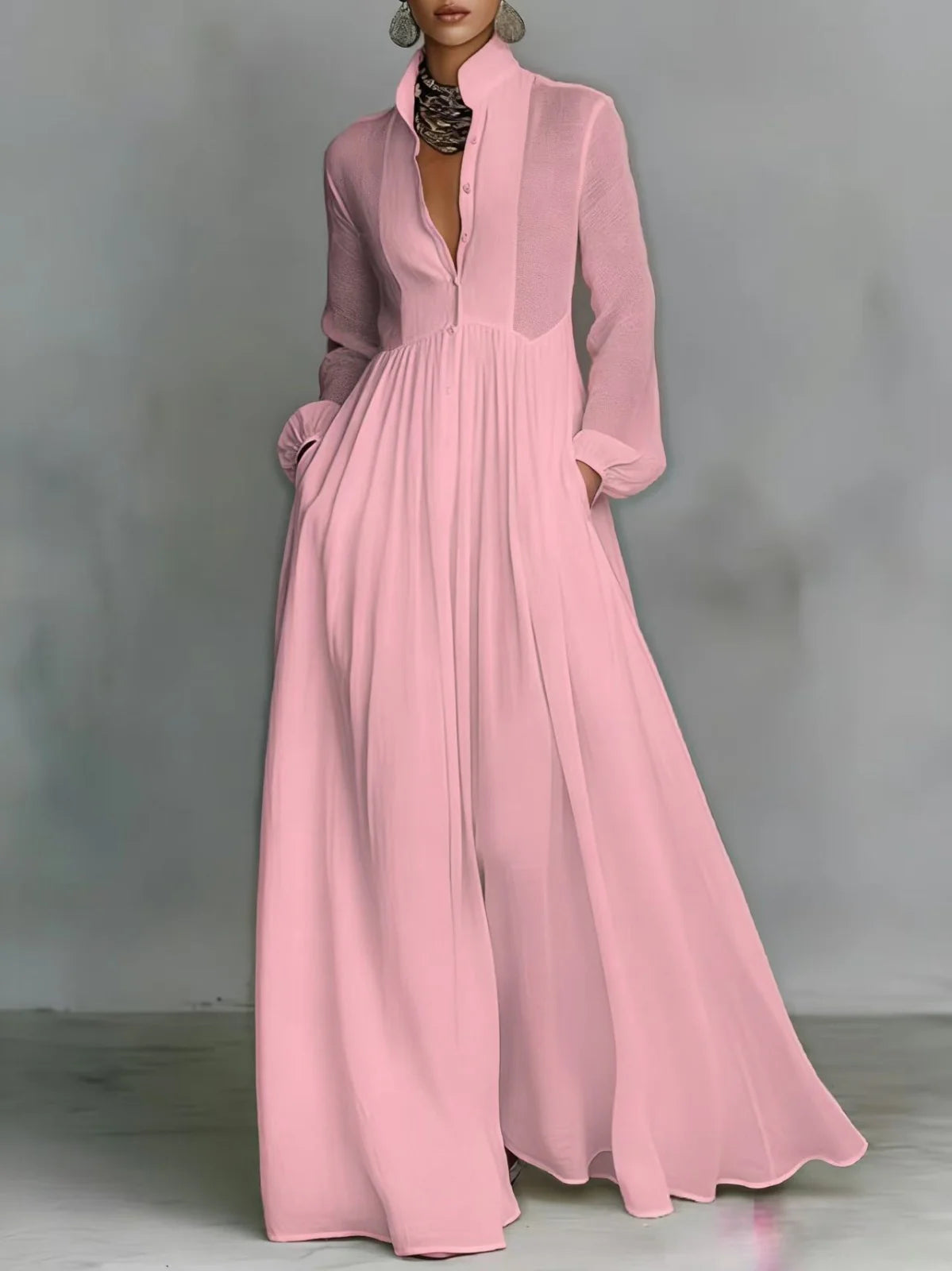 SELENA | FLOWING BUTTON-FRONT MAXI DRESS