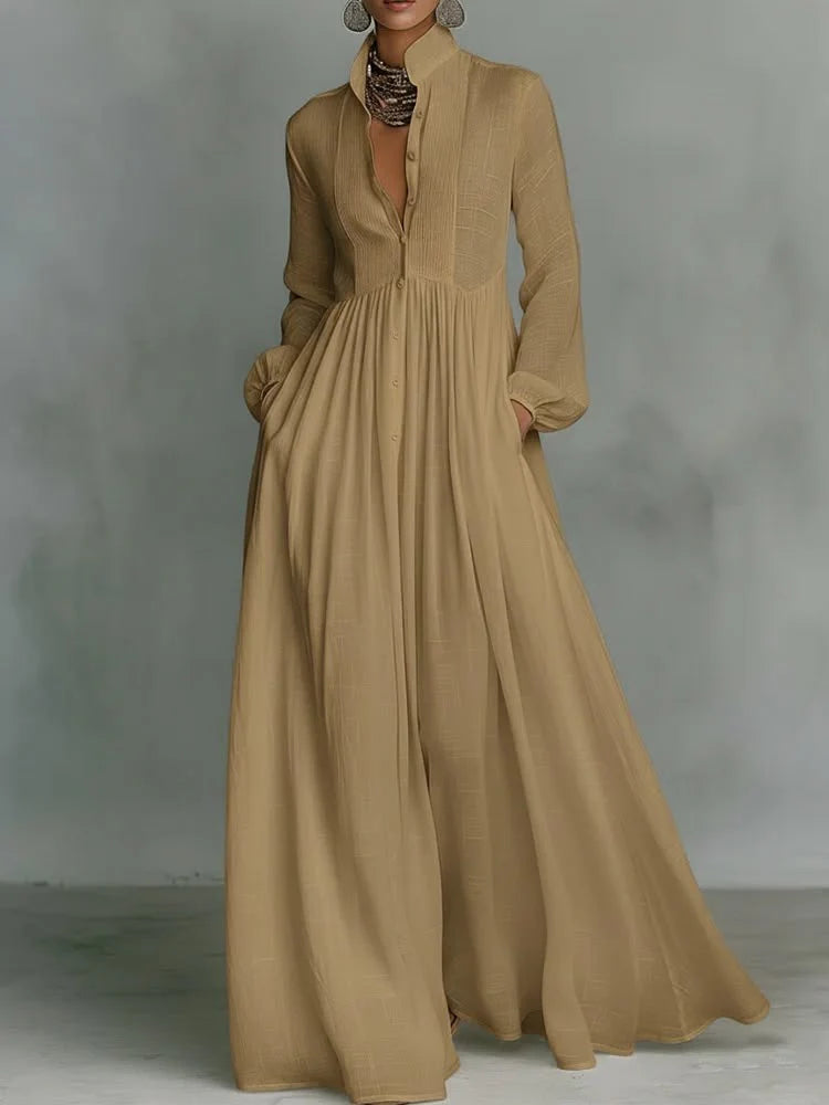 SELENA | FLOWING BUTTON-FRONT MAXI DRESS