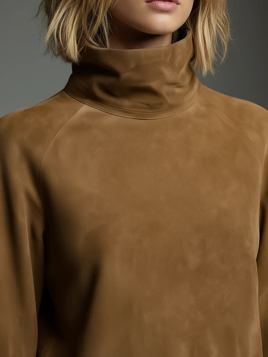MARCIA | LOOSE SUEDE-LOOK MINI DRESS WITH HIGH NECK