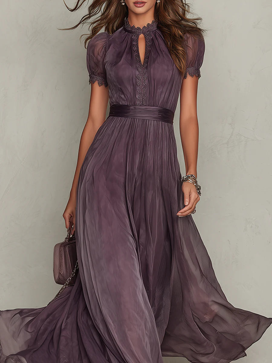 RENATA | LACE-TRIM CHIFFON MAXI DRESS