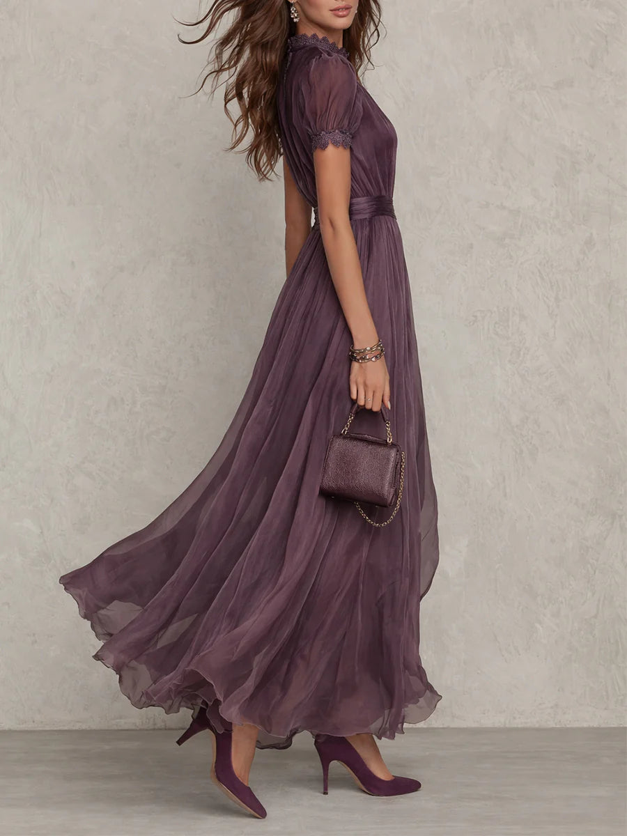 RENATA | LACE-TRIM CHIFFON MAXI DRESS