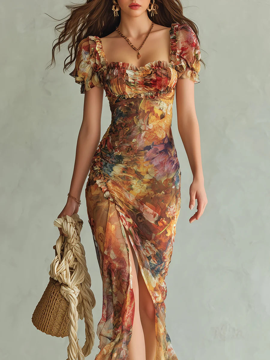 ORLA | OIL PAINTING PRINT CHIFFON MAXI DRESS
