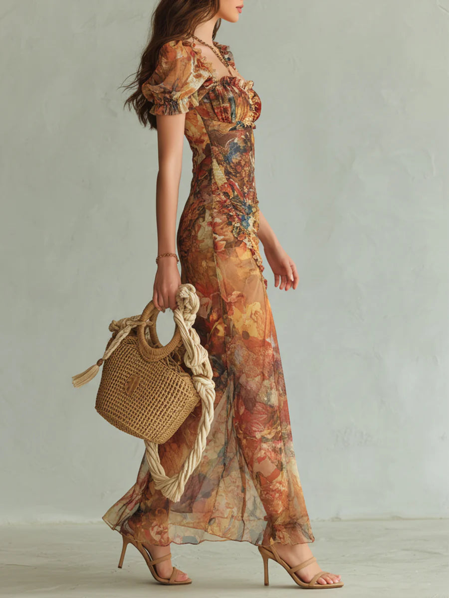 ORLA | OIL PAINTING PRINT CHIFFON MAXI DRESS