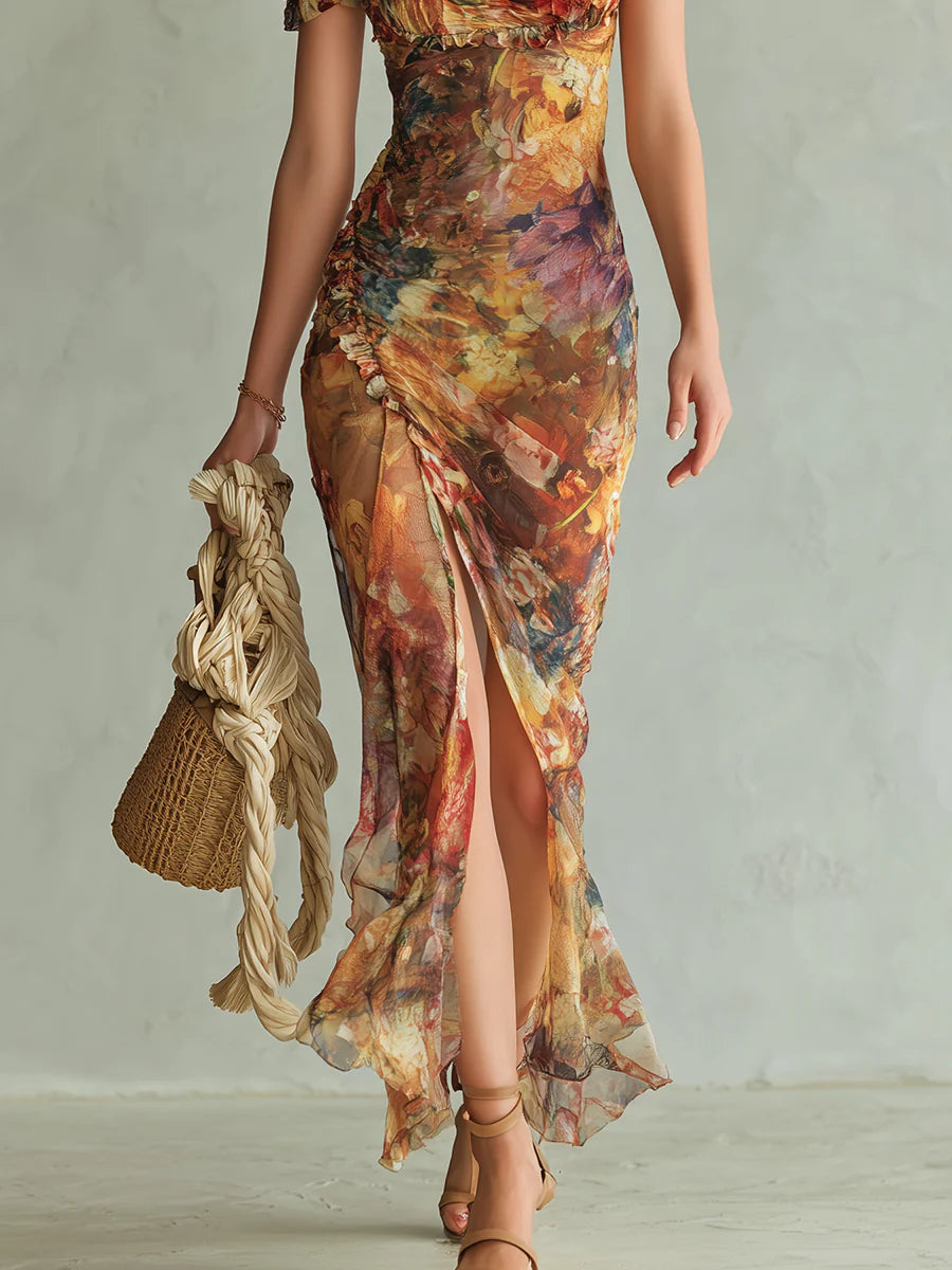 ORLA | OIL PAINTING PRINT CHIFFON MAXI DRESS