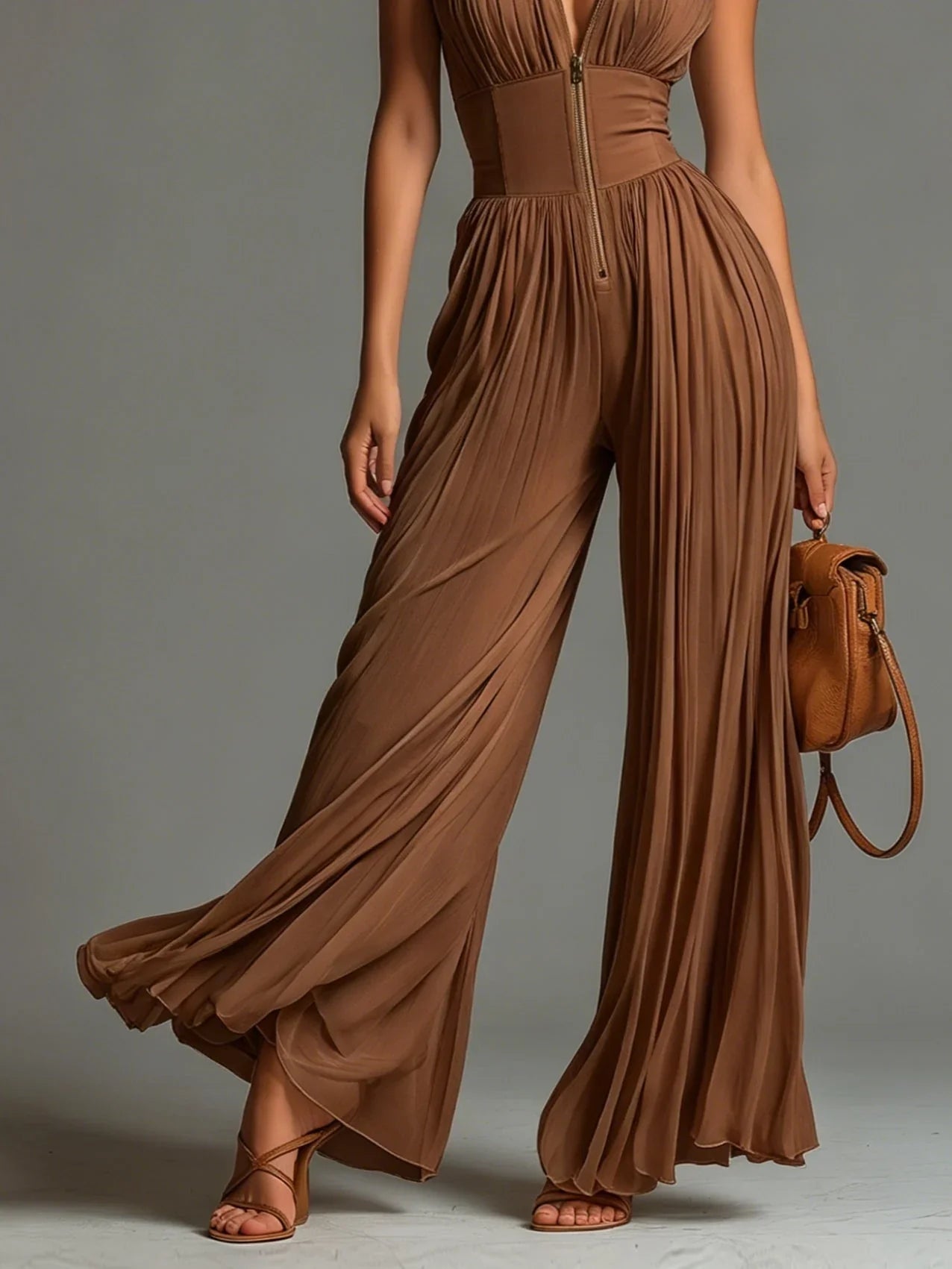 MELISSA | ELEGANT PLEATED HALTER JUMPSUIT
