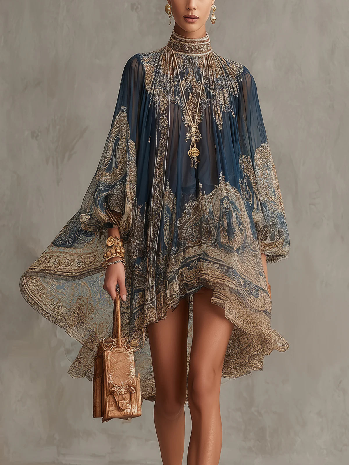 LUCINDA | BAROQUE PRINT CHIFFON MINI DRESS