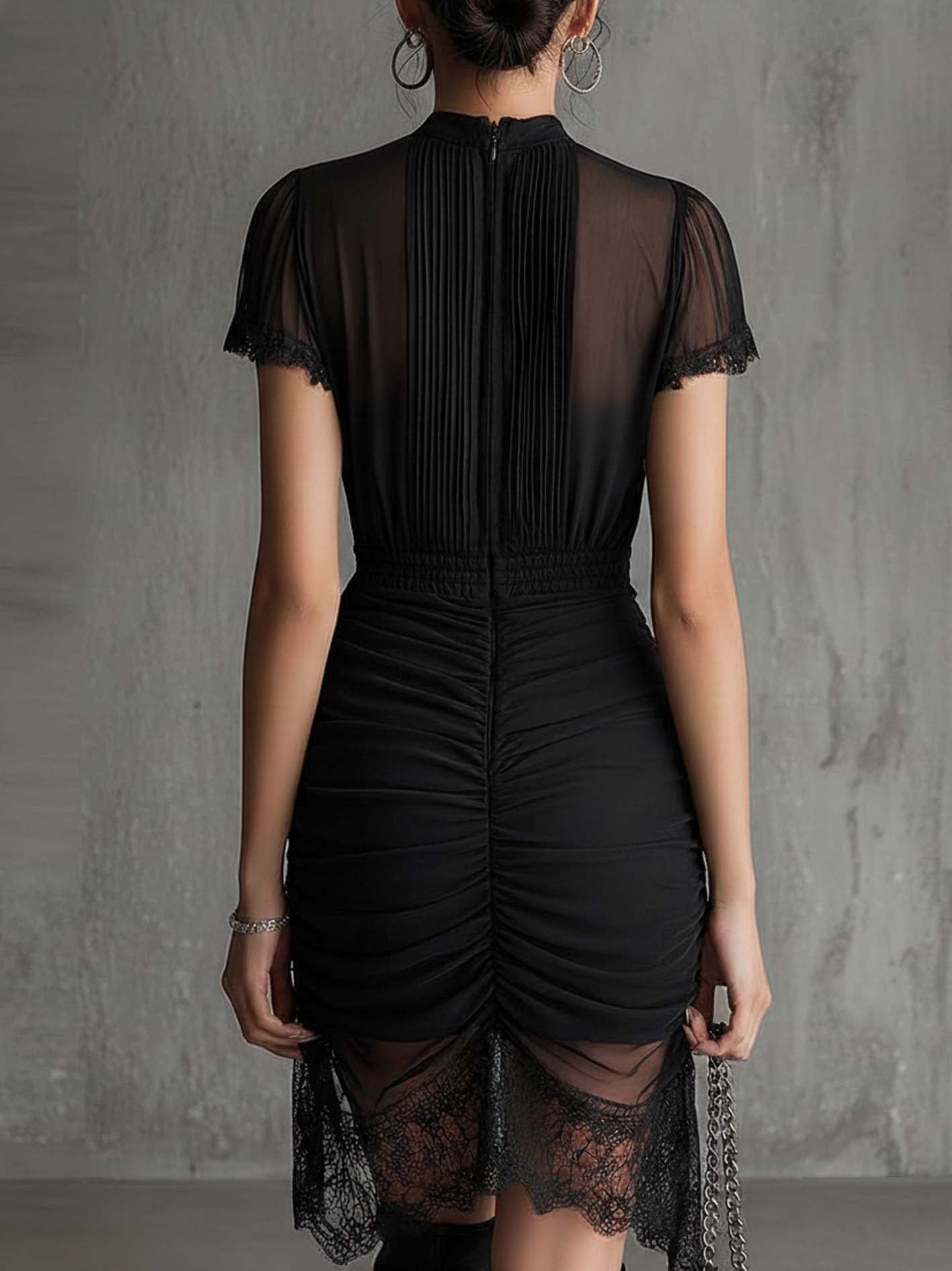 MADELINE | LACE-TRIMMED PLEATED MINI DRESS