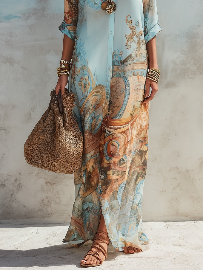 CAPRI | BLUE FLORAL SHIRT MAXI DRESS