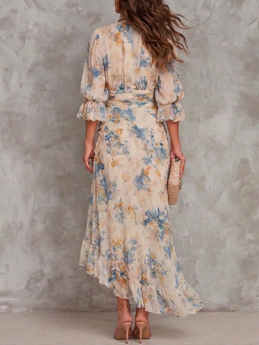 EVELYN | OIL PAINTING FLORAL CHIFFON MAXI DRESS