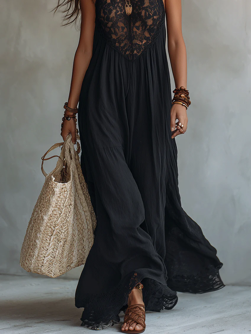 AMALIA | LACE-TRIMMED BOHEMIAN MAXI DRESS