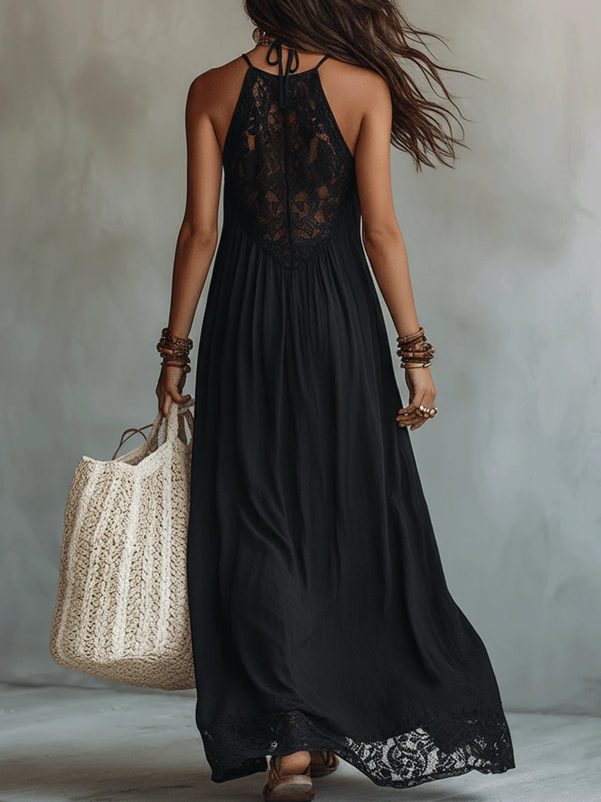 AMALIA | LACE-TRIMMED BOHEMIAN MAXI DRESS