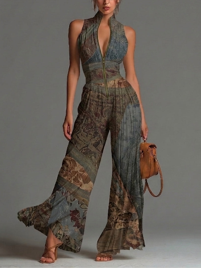 NATALIA | ETHNIC PRINT WIDE-LEG CHIFFON JUMPSUIT