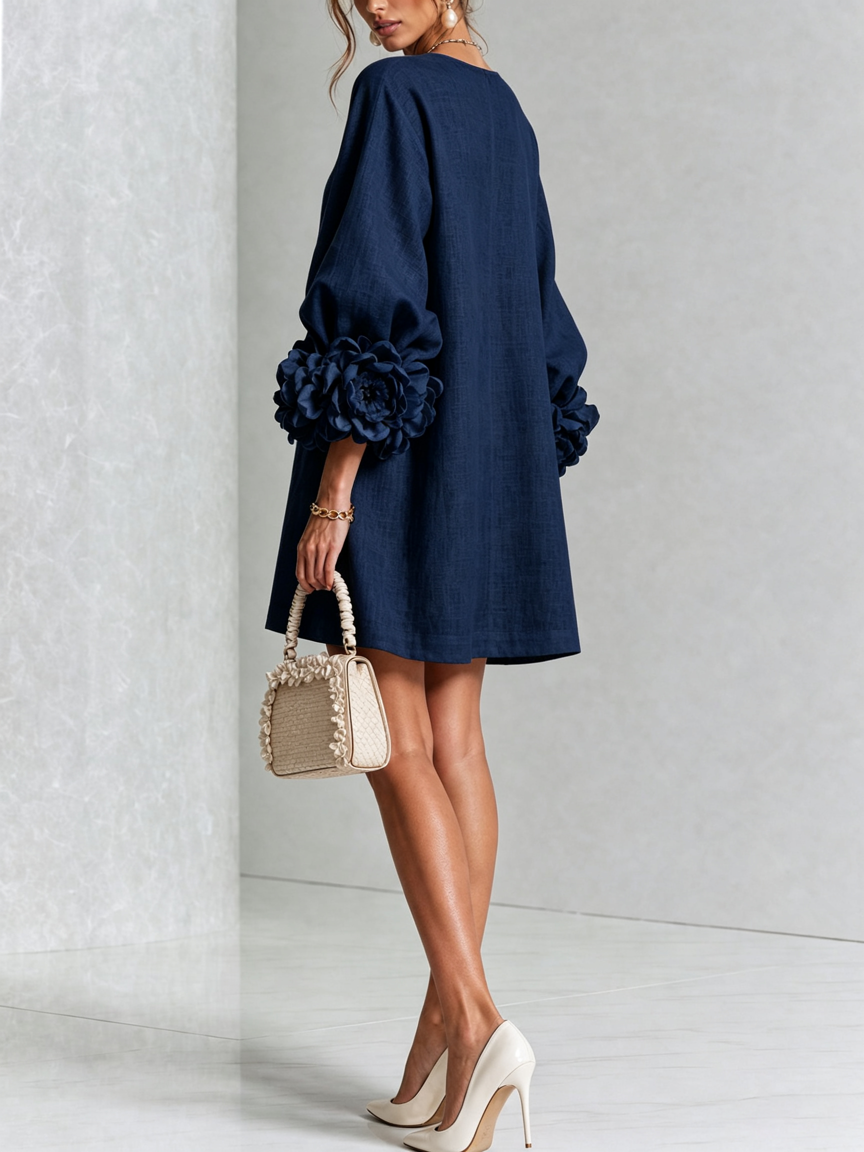 VYNEXA | FLORAL-CUFF BUTTON-FRONT MINI DRESS