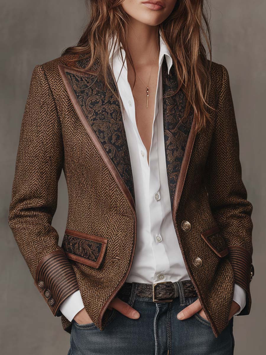 DELPHINE | HERRINGBONE BLAZER WITH PRINTED INSERTS