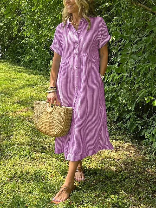 EMILY | RELAXED STRIPED MIDI DRESS WITH TUMMY COVERAGE