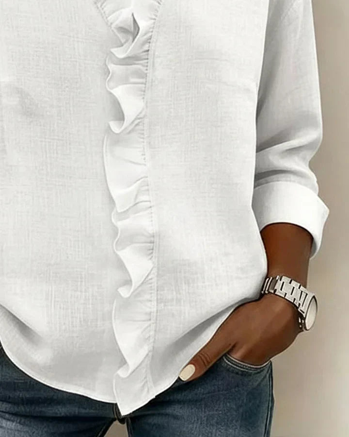 ELENA | RUFFLED V-NECK BLOUSE WITH LONG SLEEVES