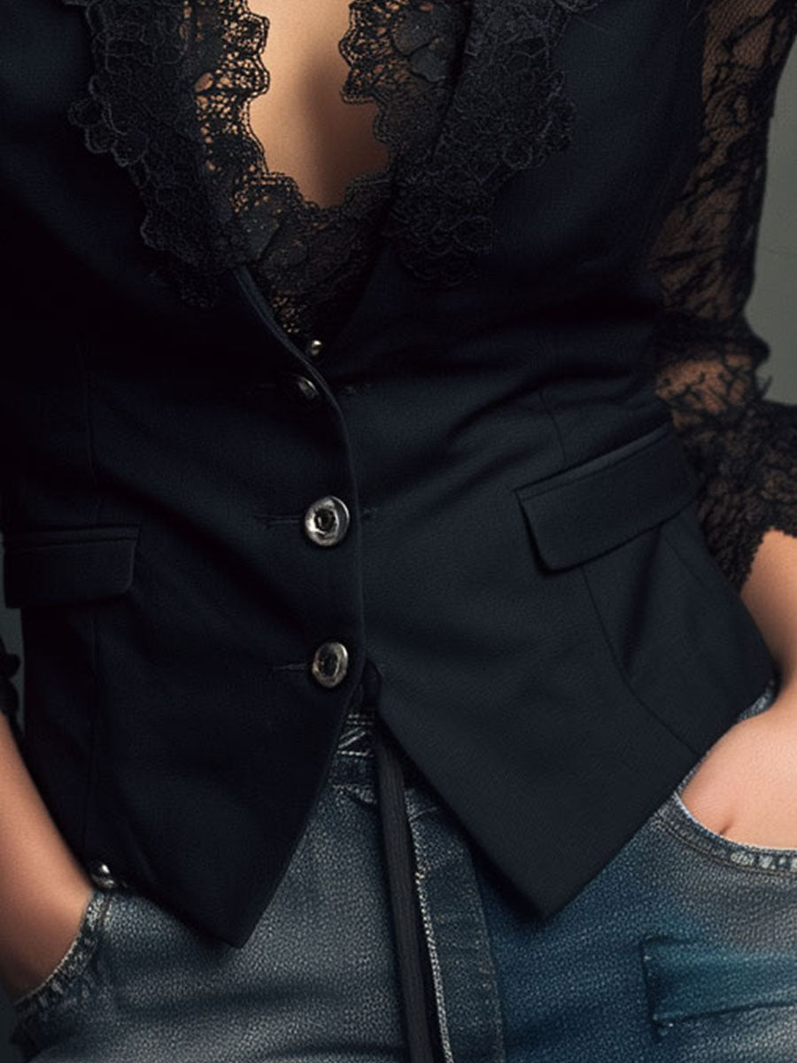 NOEMIE | STRUCTURED BLAZER TOP WITH SHEER SLEEVES