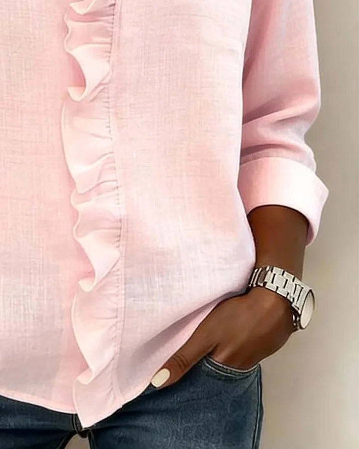 ELENA | RUFFLED V-NECK BLOUSE WITH LONG SLEEVES