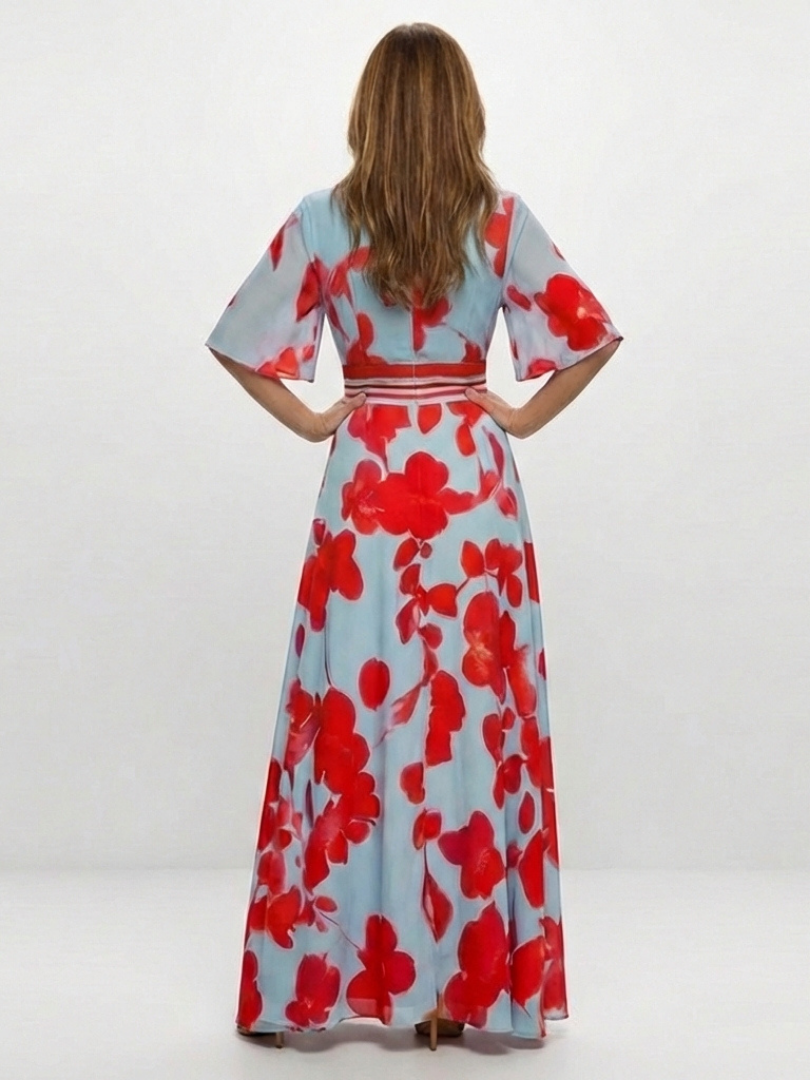 AURELIA | V NECK SHORT SLEEVE FLORAL MAXI DRESS