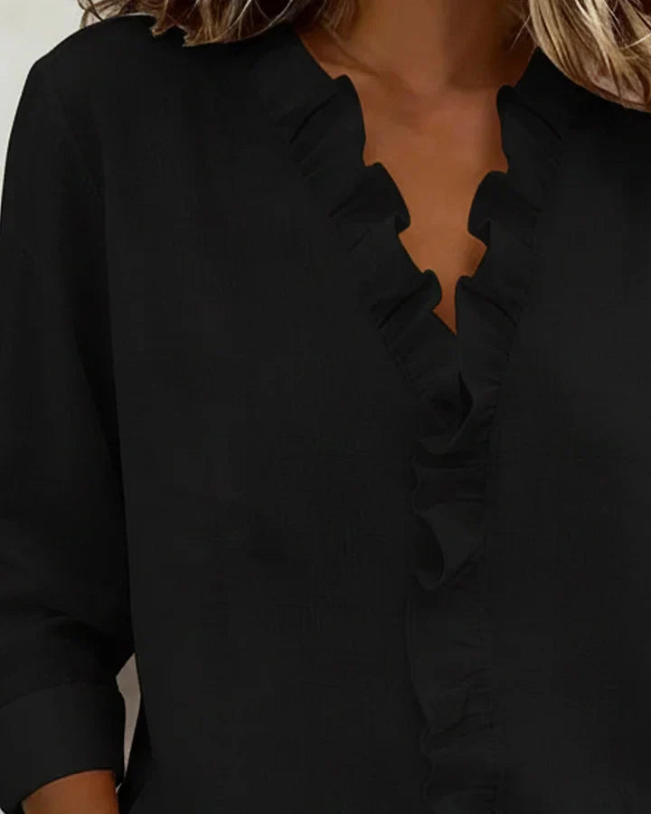 ELENA | RUFFLED V-NECK BLOUSE WITH LONG SLEEVES
