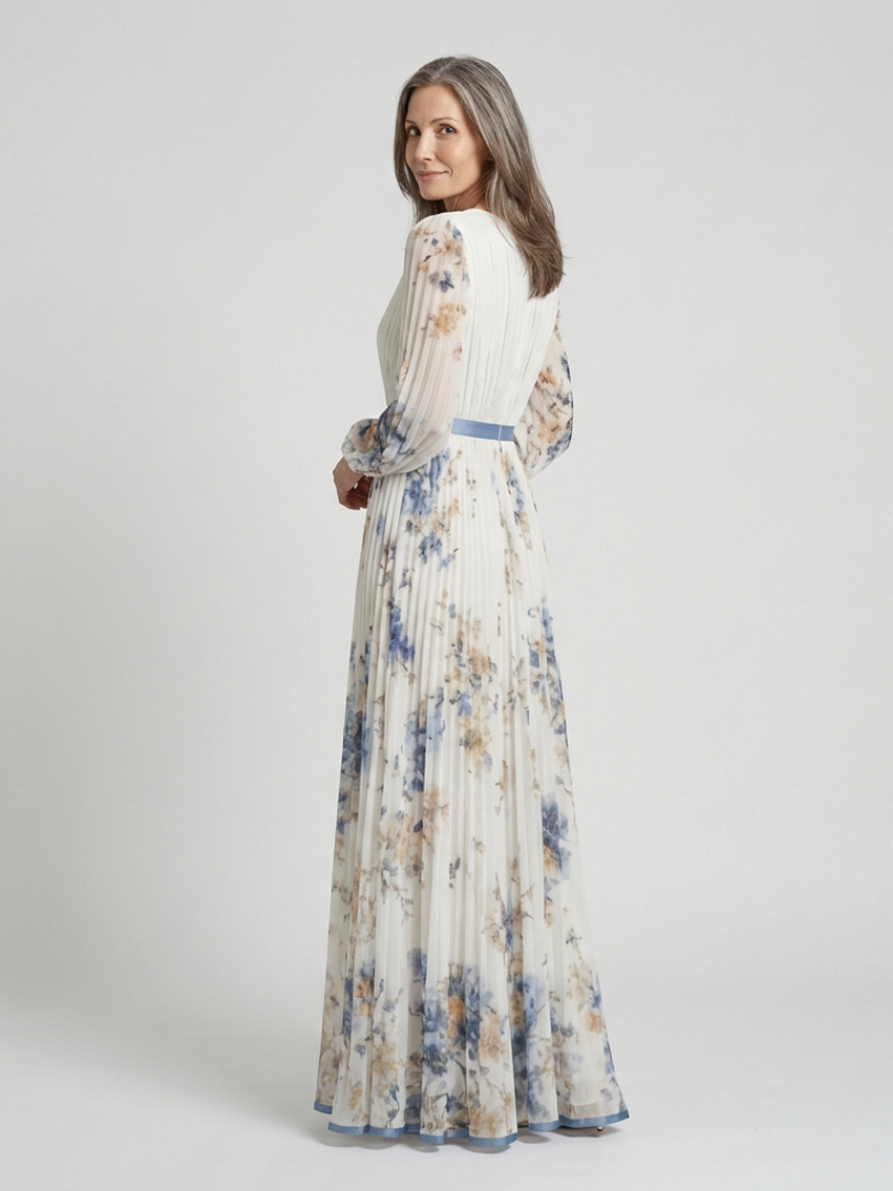 PERDITA | LONG SLEEVE V NECK FLORAL MAXI DRESS