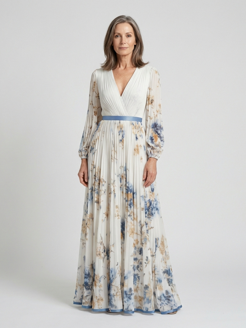 PERDITA | LONG SLEEVE V NECK FLORAL MAXI DRESS