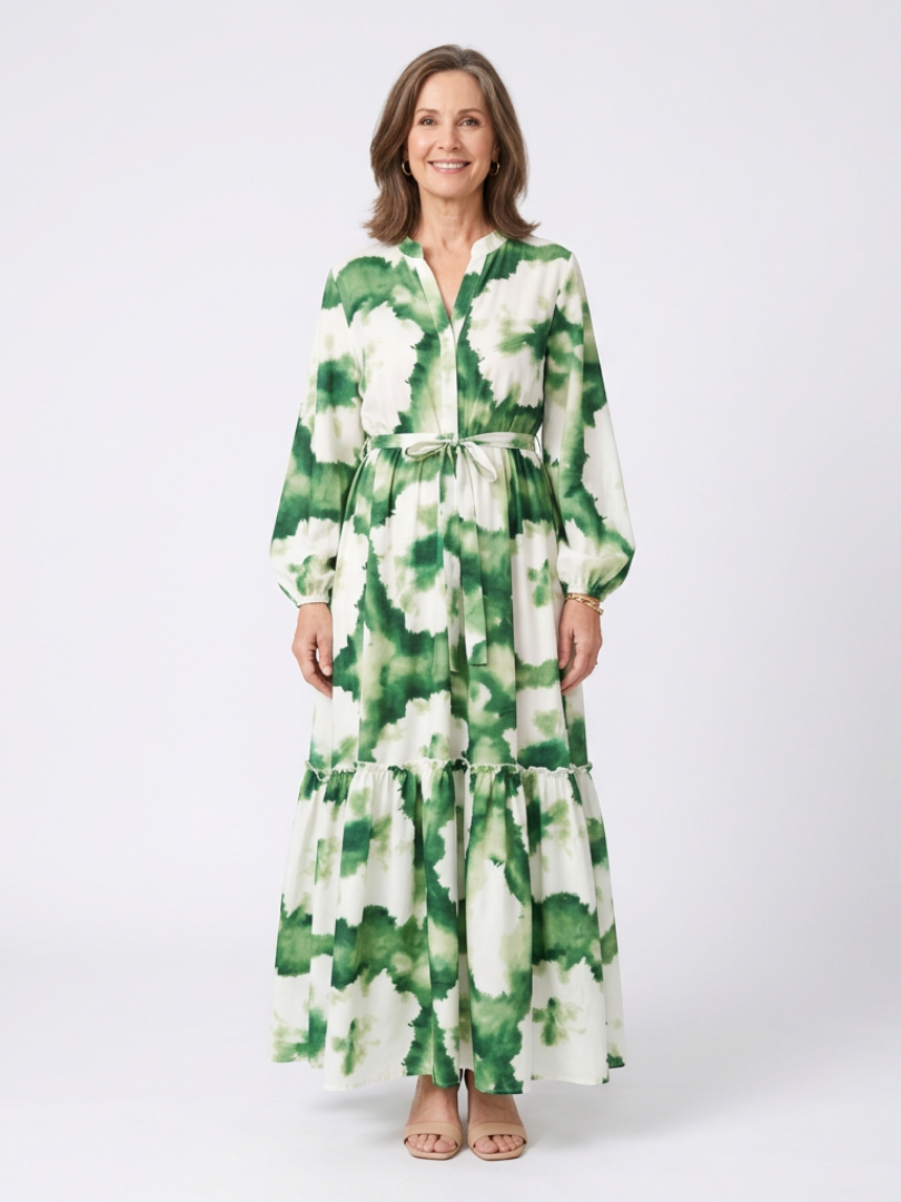 ANWEN | LONG SLEEVE TIE WAIST TIERED MAXI DRESS