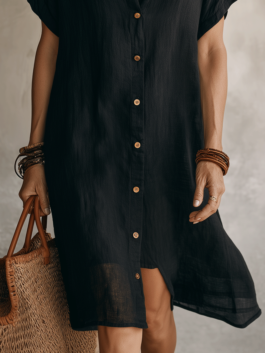 NORA | RELAXED FIT BUTTONED LINEN MIDI DRESS
