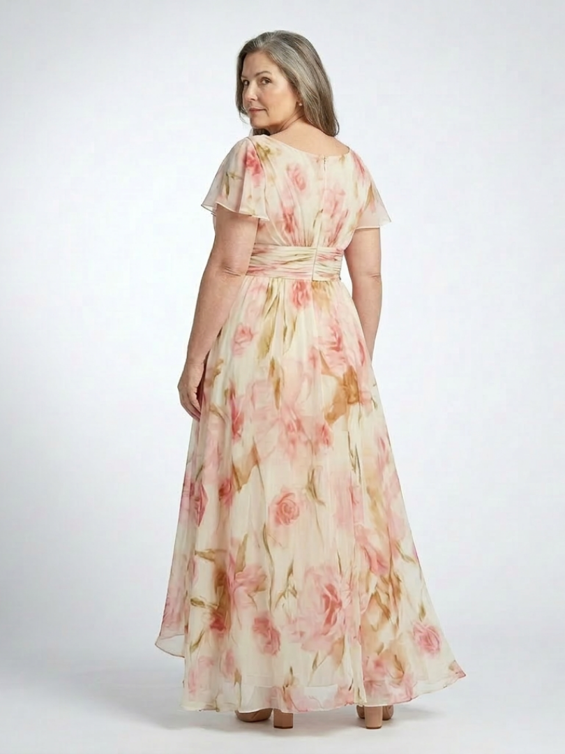 MARCELINE | V NECK SHORT SLEEVE FLORAL MAXI DRESS