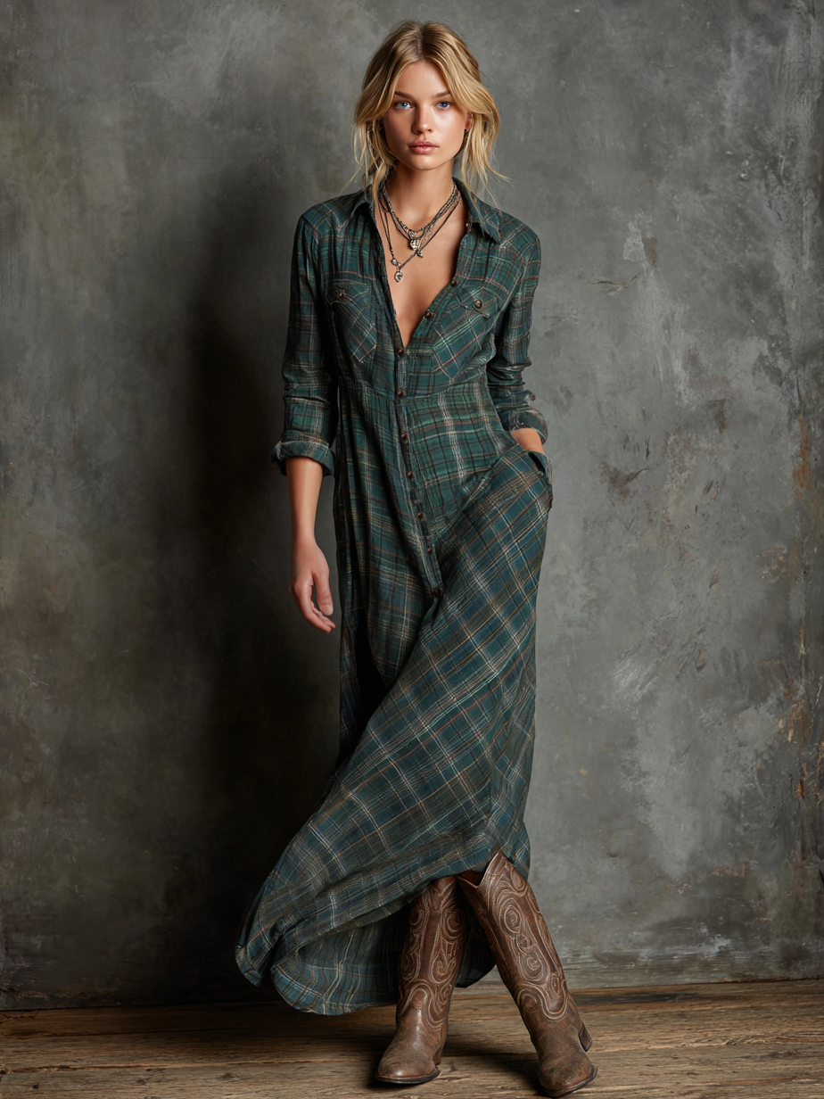 ALIENE | CLASSIC PLAID SHIRT DRESS