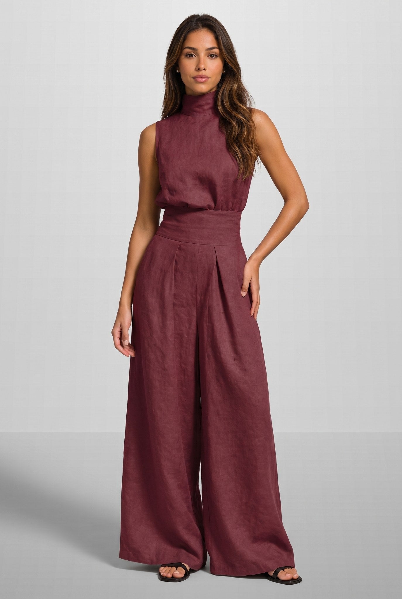 LUNARIA | ELEGANT HIGH-NECK WIDE-LEG JUMPSUIT