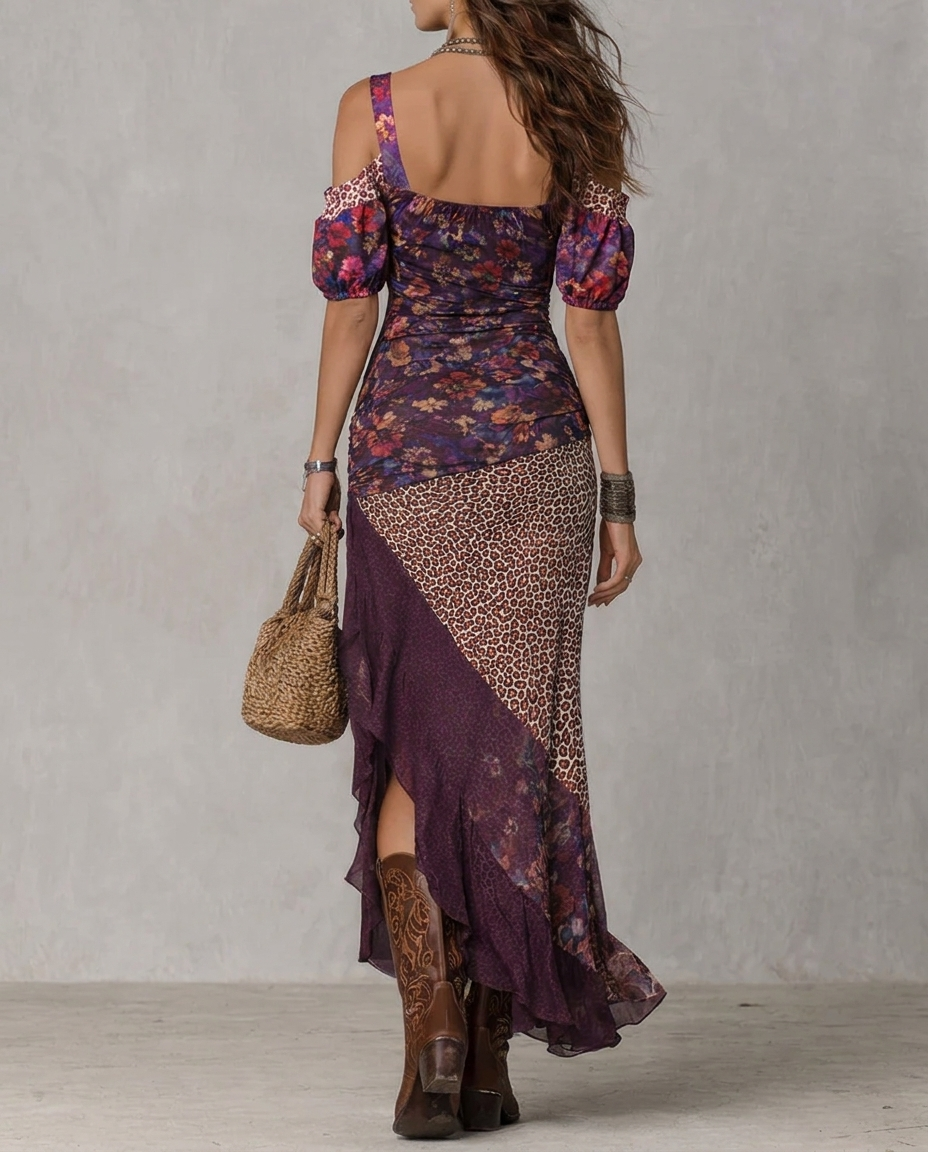 ZELIA | LEOPARD FLORAL HIGH-SLIT MAXI DRESS