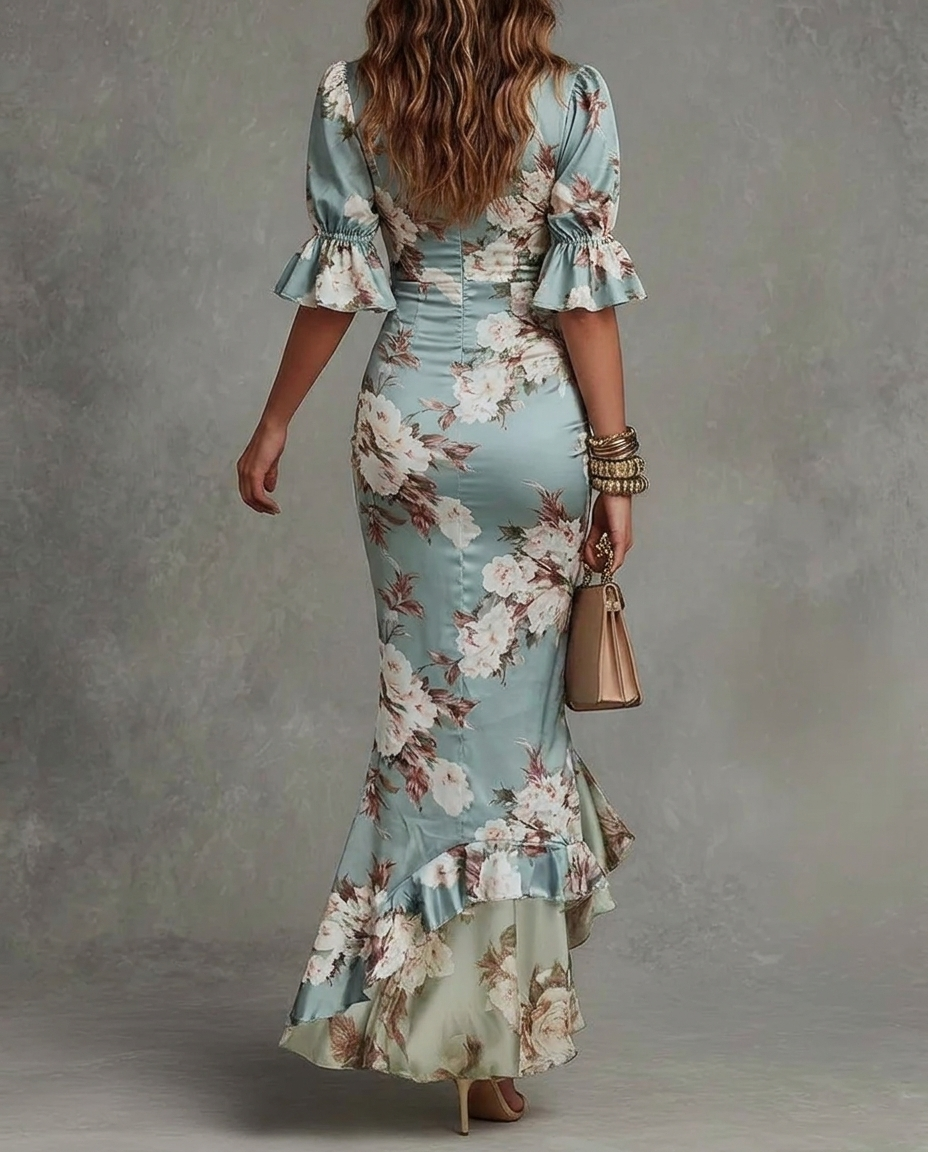 MARINA | FLORAL ASYMMETRICAL SATIN MAXI DRESS