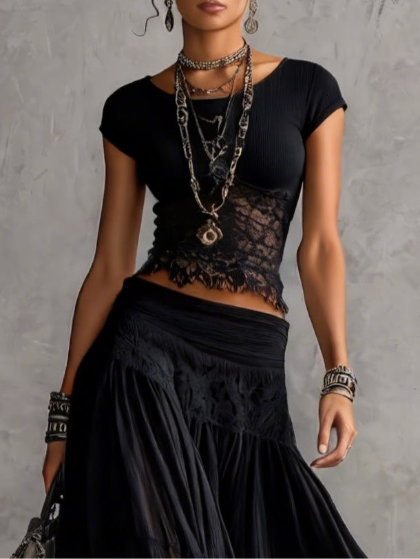 MARIANNA | LACE-PANELED MAXI SKIRT SET