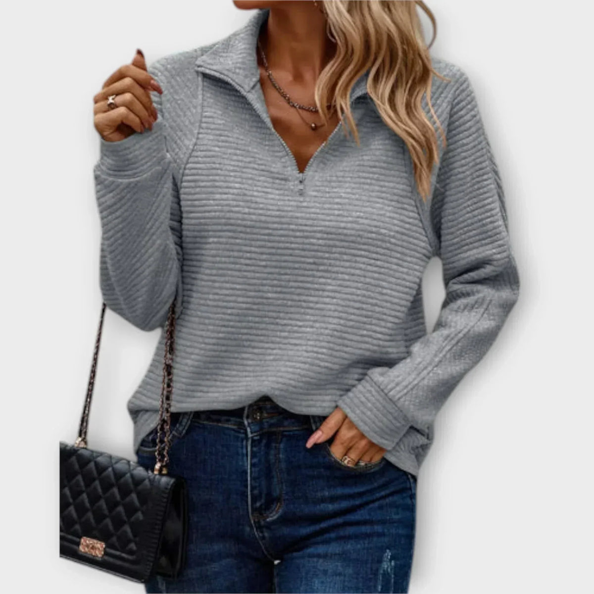ANNASTASIA | HALF-ZIP V-NECK SWEATER